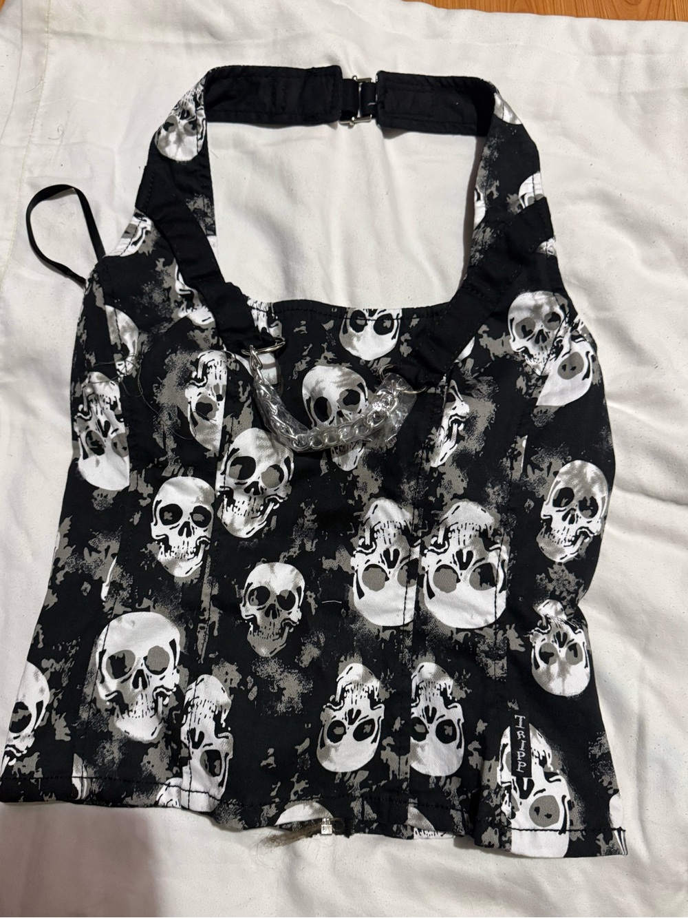 Tripp NYC skeleton print chain corset halter top